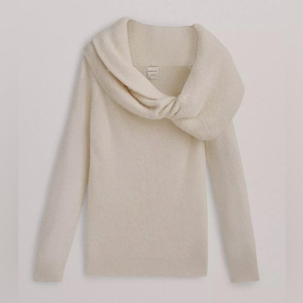 NWT Massimo Dutti Studio Alpaca Off Shoulder White Sweater Small Long Sleeve.
